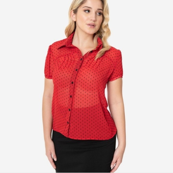 Unique Vintage Polka Dot Pinup Girl Blouse - Picture 2 of 5